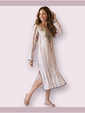 Matta Embroidered Tie Dye Midi Kaftan Dress